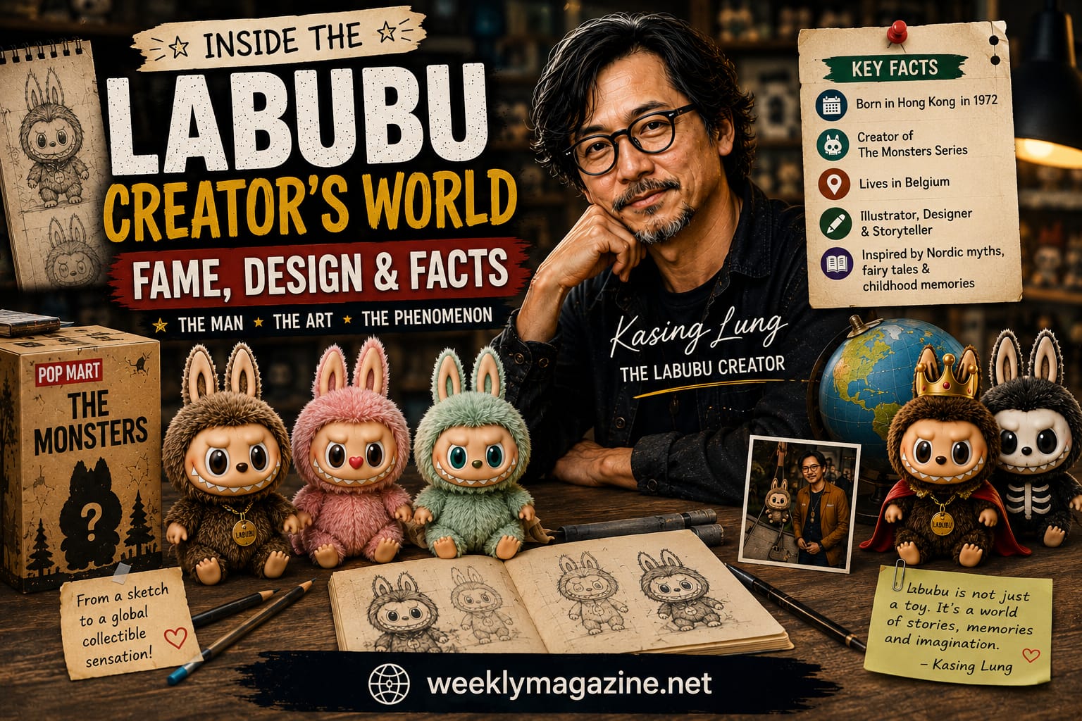 Inside the Labubu Creator's World featuring Kasing Lung, Labubu characters, The Monsters series, and the journey behind the global collectible phenomenon.